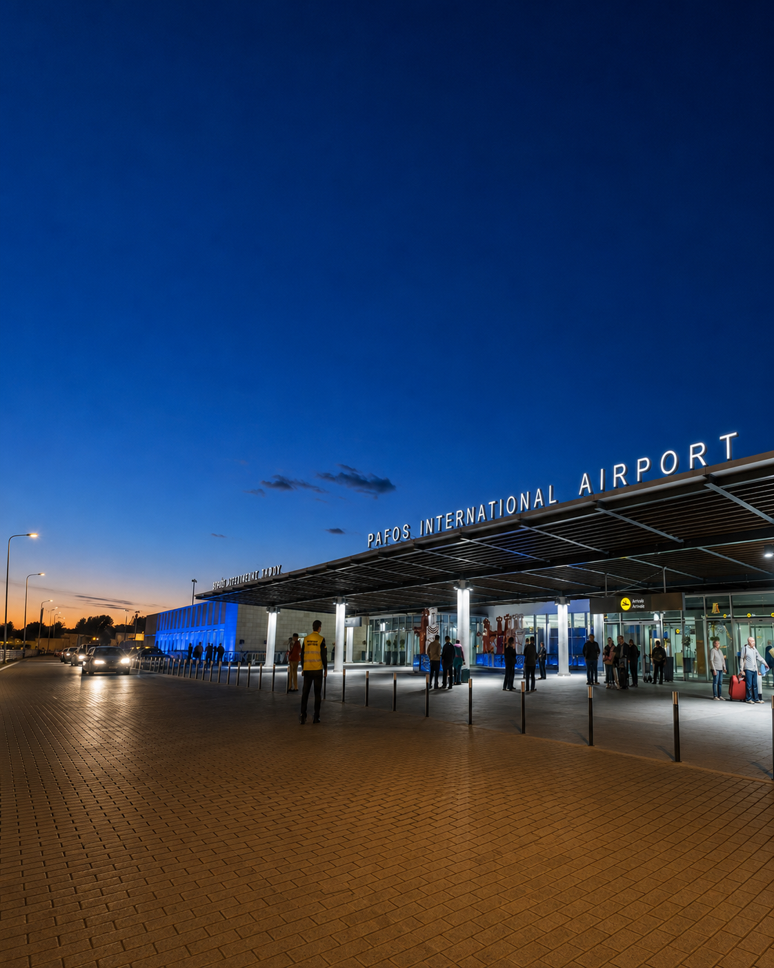Pafos International Airport at dusk