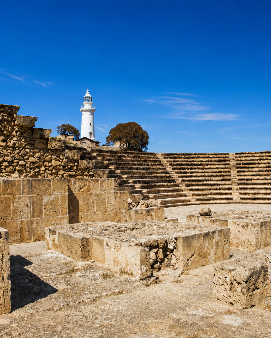 Paphos Odeon amphitheatre and lighthouse